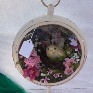 Floral Bird Nest Wall Globe - Pink & Green Home Accent